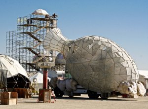 Mutant vehicle that looks like a vase at Burning Man.