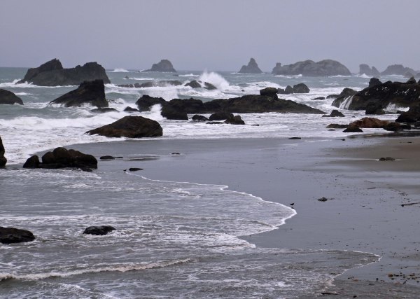 Peggy's telephoto lens provided a better view of just how many sea stack rocks are found on Harris Beach State Park.