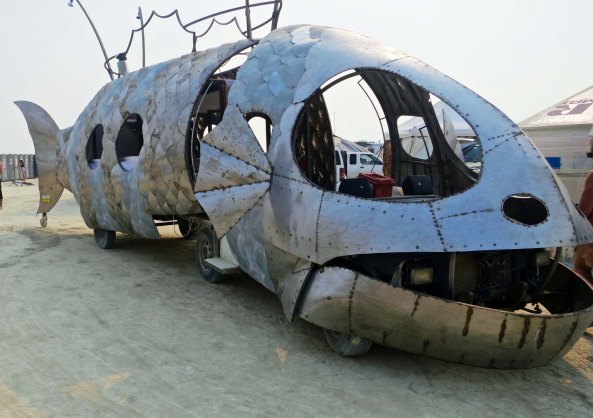 Articulated fish mutant vehicle at Burning Man.