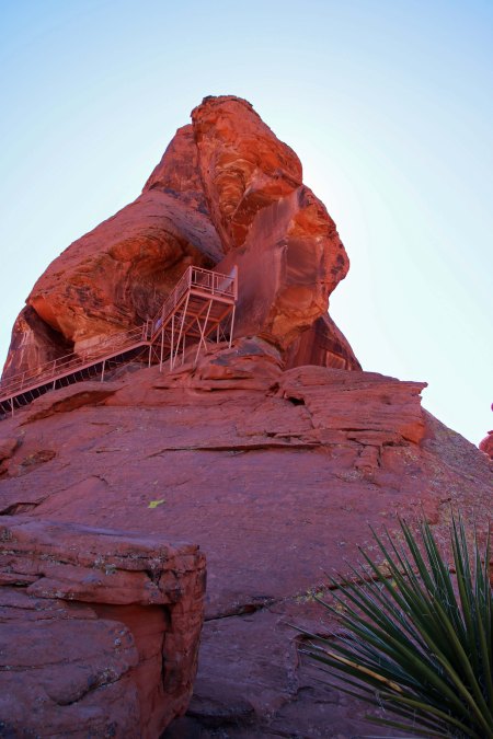 Viewing platform on Atlatl Rock at Valley of Fire State Rock in southern Nevada.