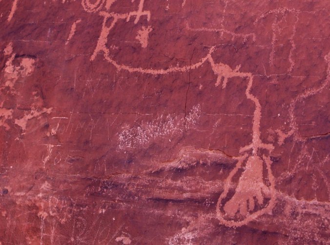 Foot petroglyph found on Atlatl Rock in Valley of Fire State Park, Nevada.