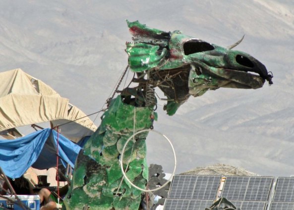Green dragon mutant vehicle at Burning Man.