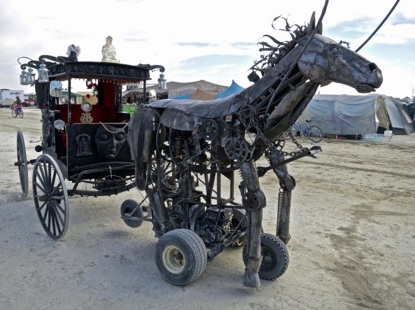 Steampunk mechanical horse mutant vehicle at Burning Man.