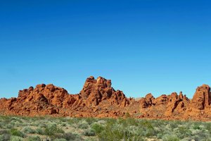Red sandstone rocks at west entrance to Valley of Fire State Park.