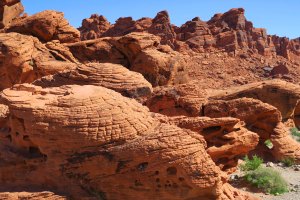 Holes in sandstone rock at Valley of Fire State Park near Las Vegas.