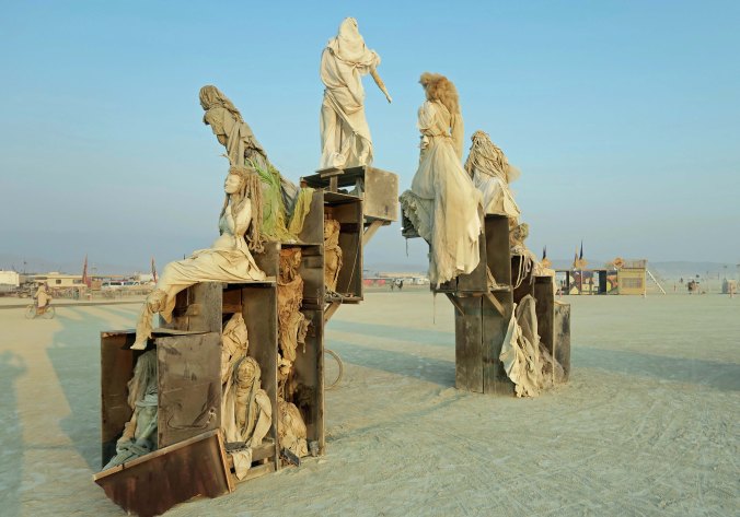 Back of the Bridge and the Cage Sculpture at Burning Man 2017