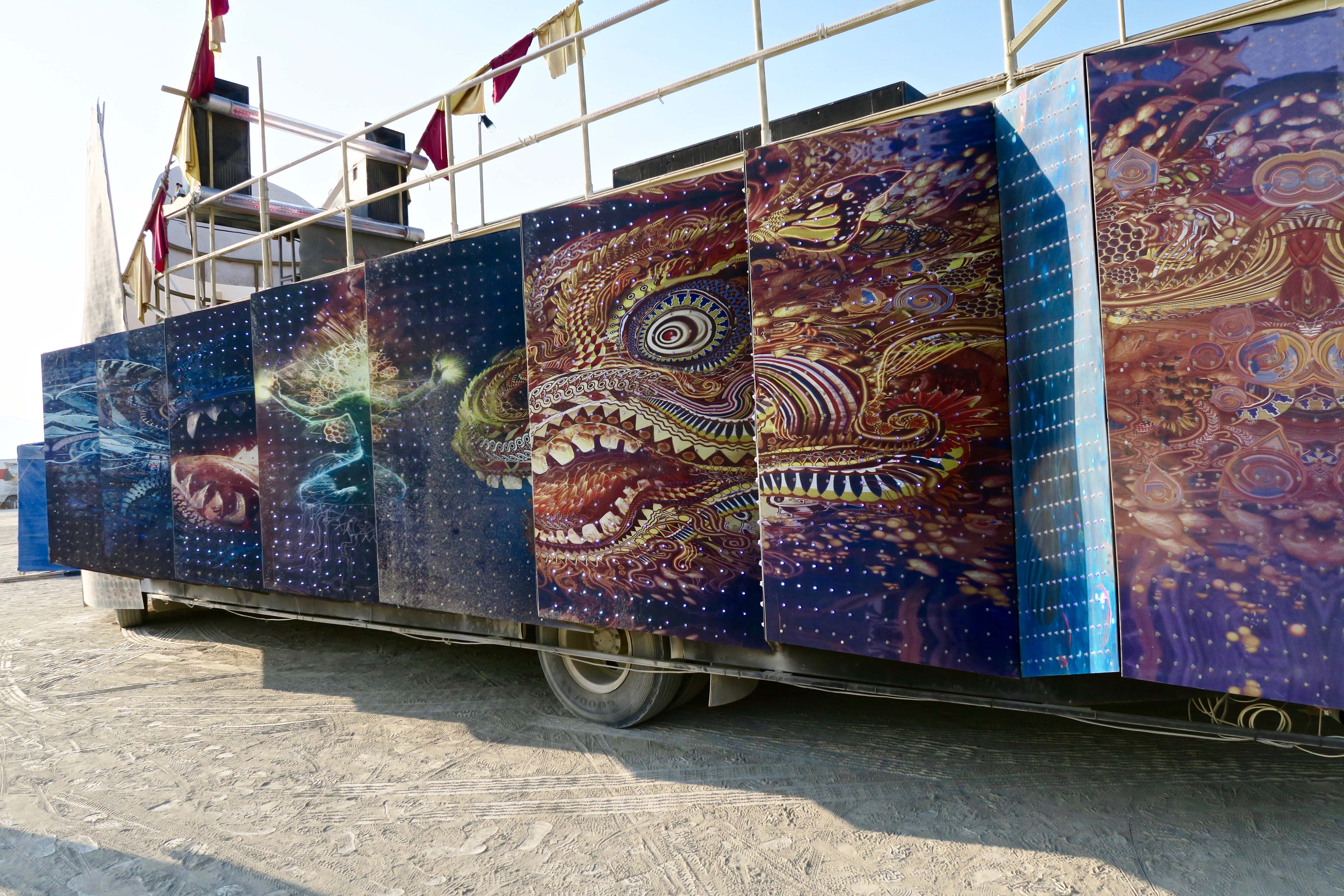 Camp Mystic mutant vehicle side, Burning Man 2017