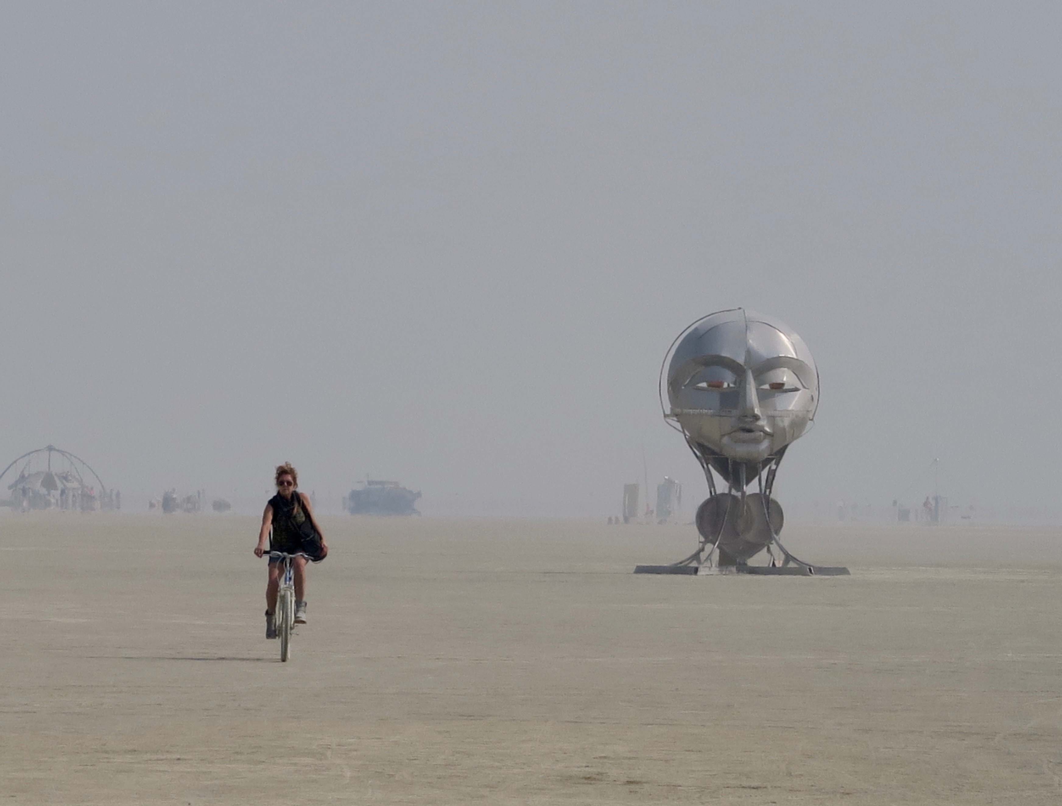 Distant view of Tonglen sculpture at Burning Man 2017