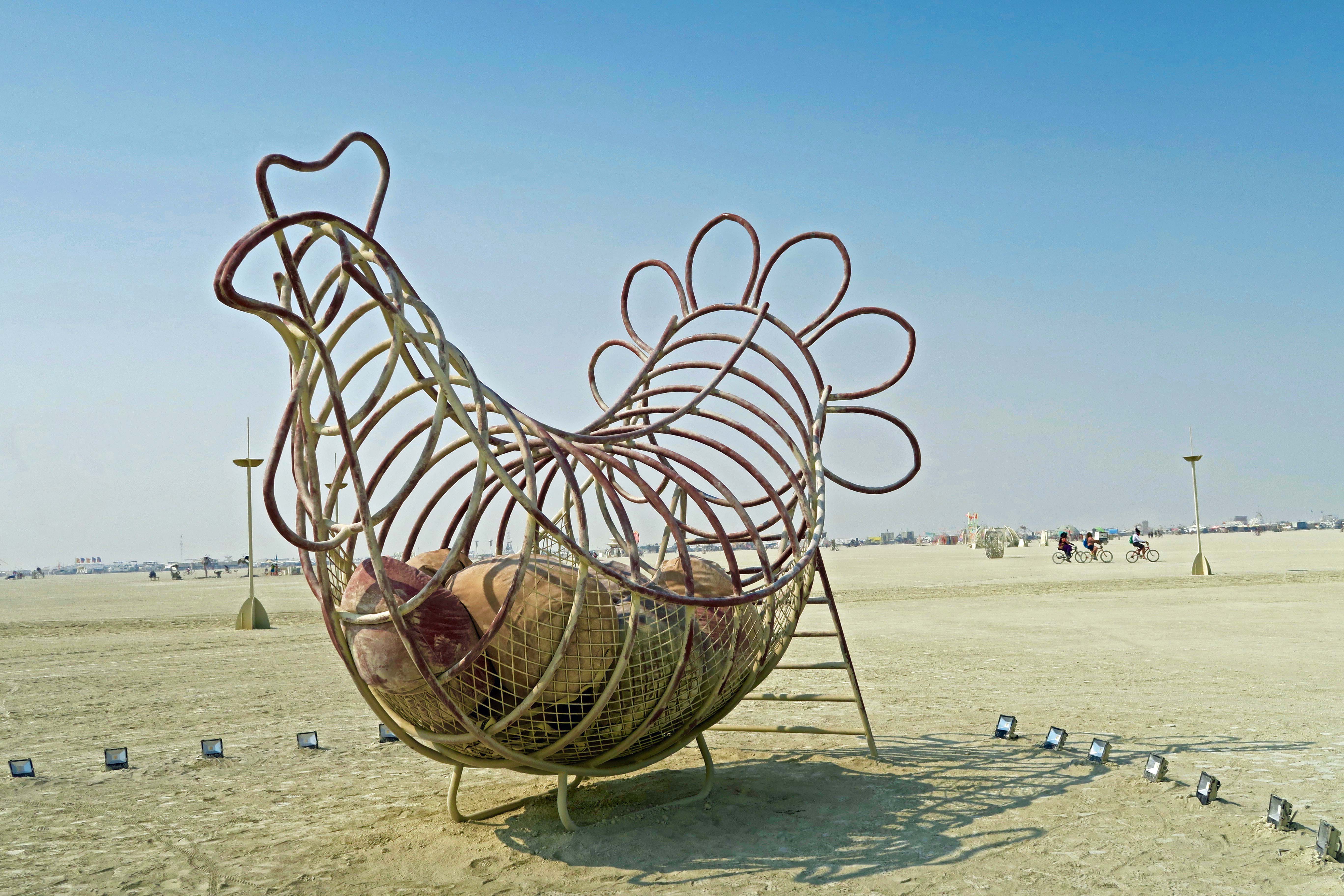 Chicken and egg sculpture at Burning Man 2017