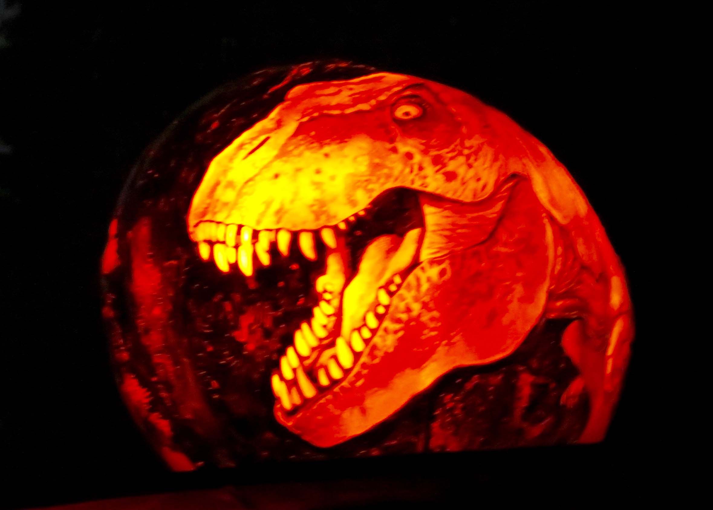 Dinosaur pumpkin at Jack-o-Lantern Spectacular in Providence