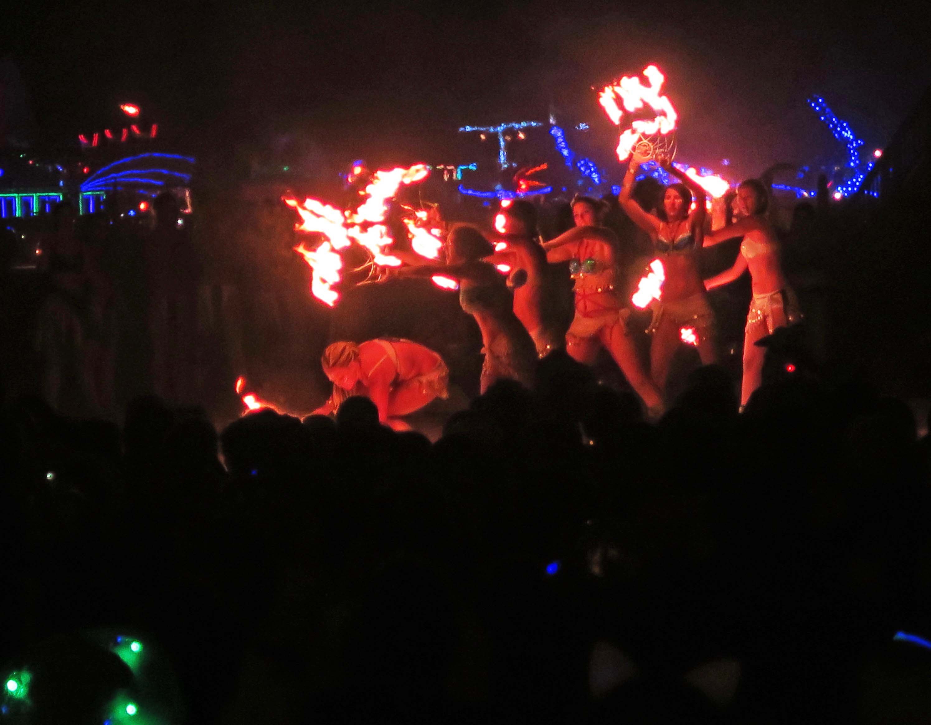 Distant shot of fire dancers, Burning Man 2017