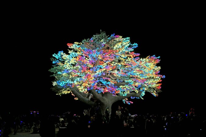Nighttime view of Tree of Ténéré , Burning Man 2017