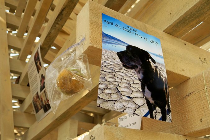 Rama with tennis ball memorial at Burning Man Temple 2017