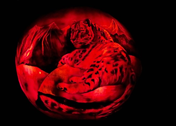 Snow Leopard pumpkin at Jack-o-Lantern Spectacular in Rhode Island
