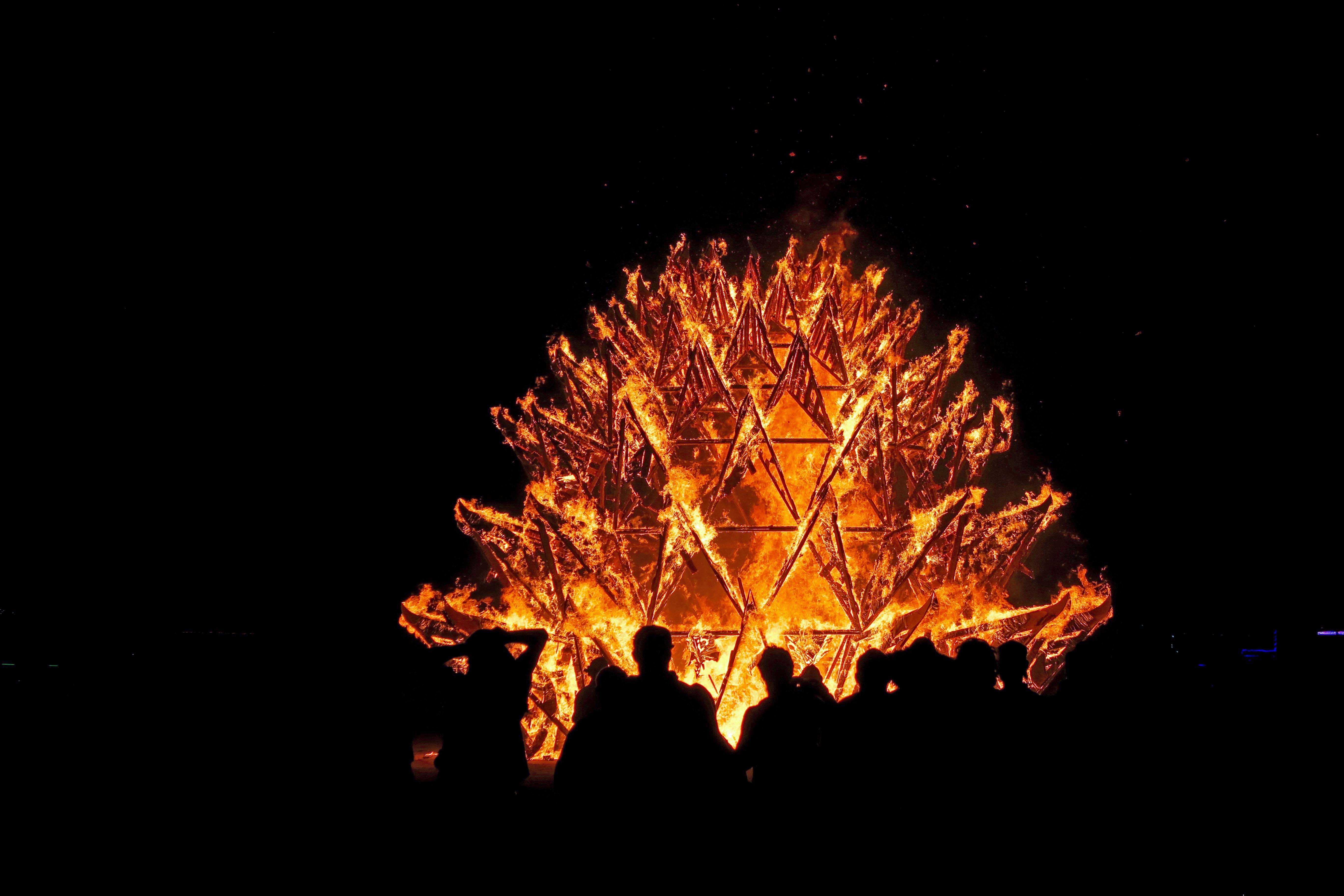 Temple of Awareness burns 1 at Burning Man 2017