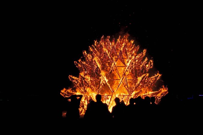 Temple of Awareness burns 1 at Burning Man 2017