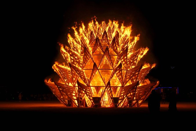 Temple of Awareness burns at Burniing Man 2017 2