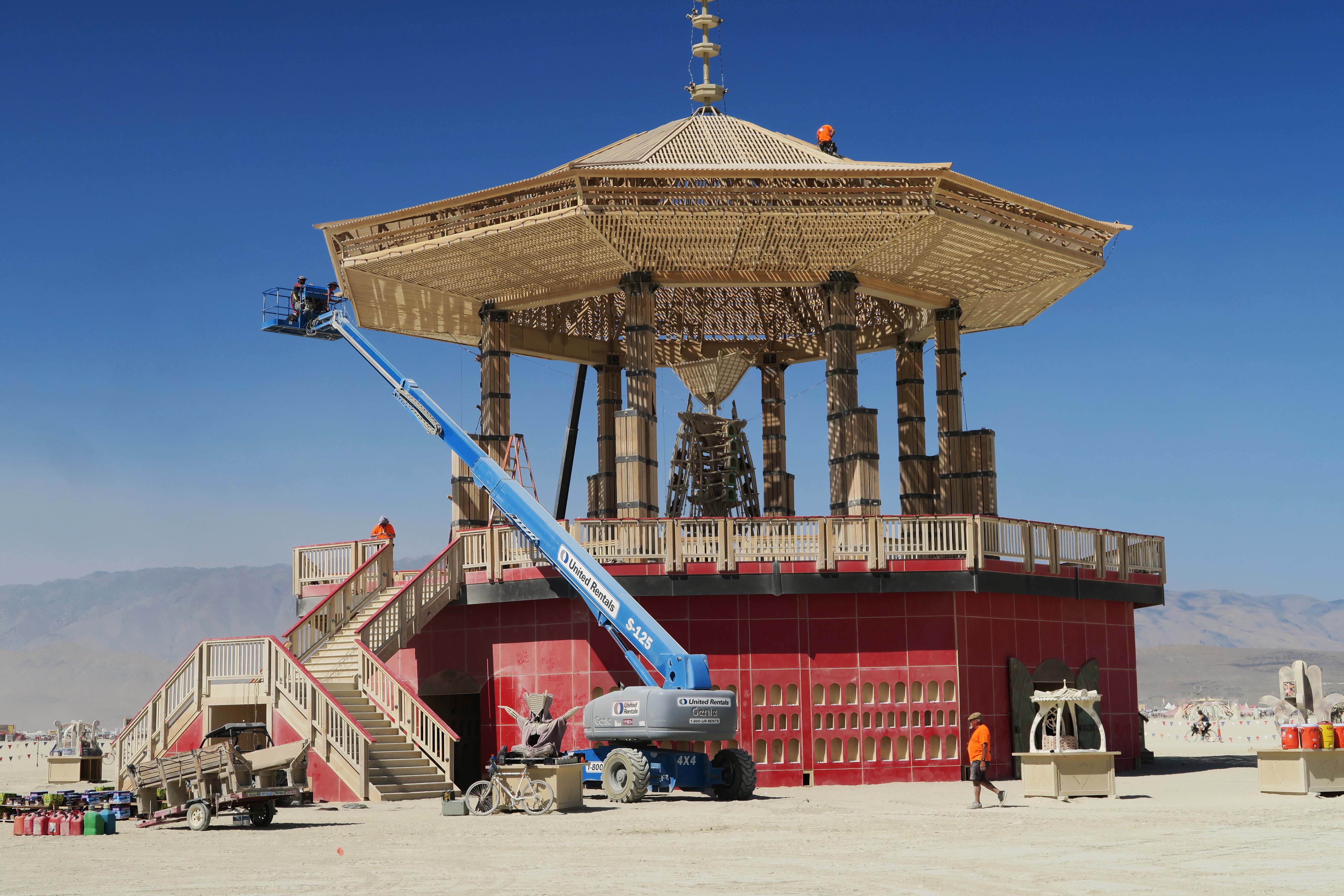 Temple of Golden Spike is prepared for burning, Burning Man 2017