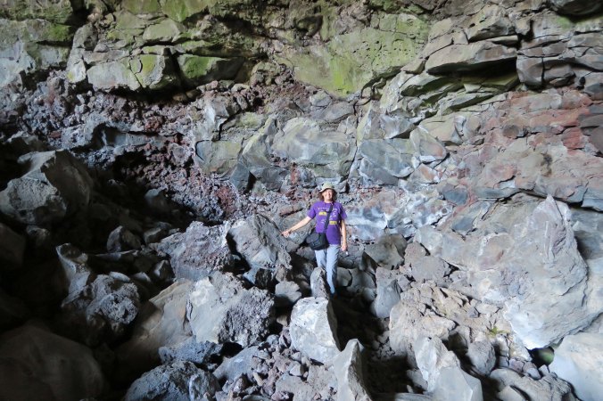 Peggy Mekemson in lava tube at Lava Beds National Monument