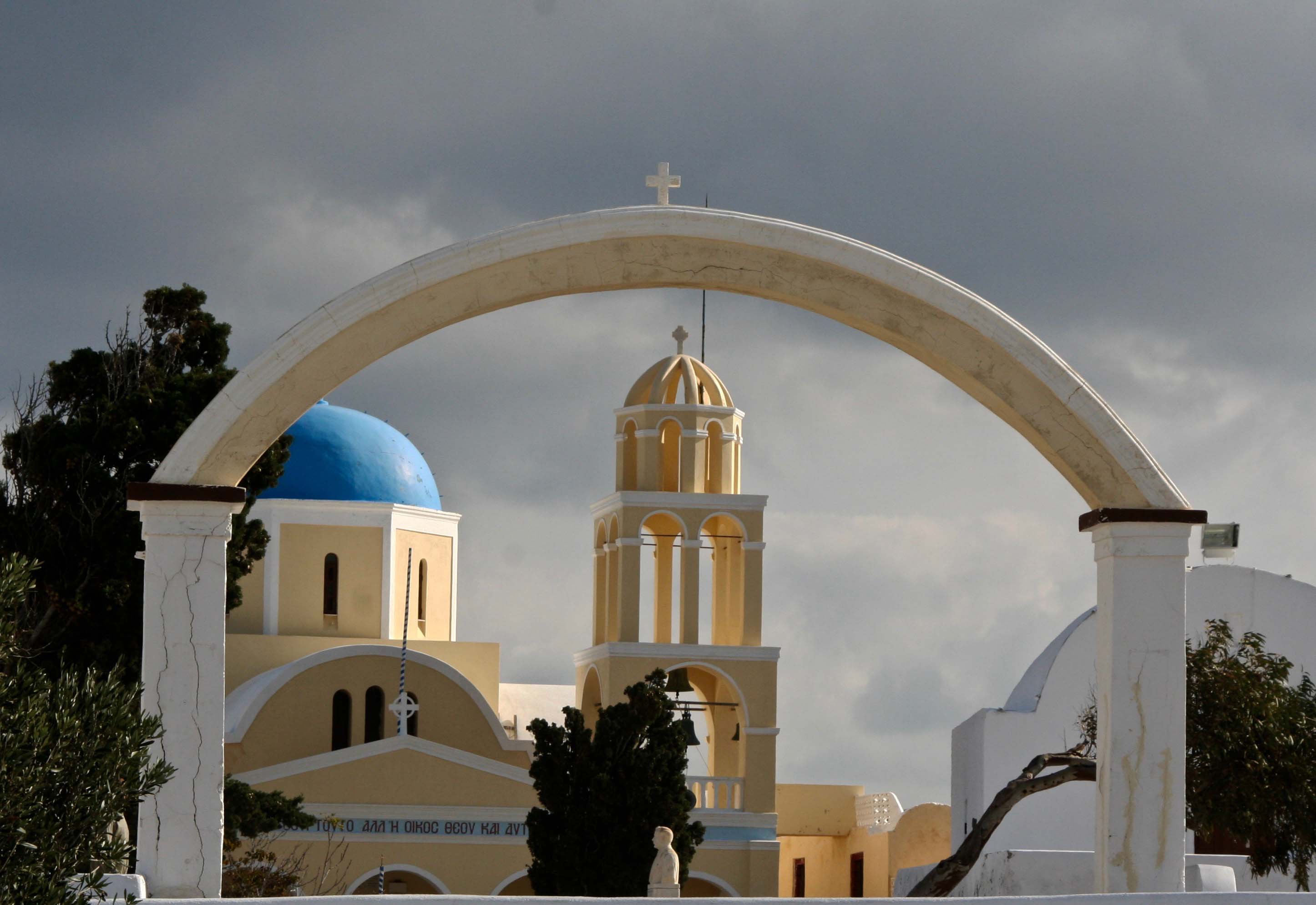 Arch and church in Santorini P