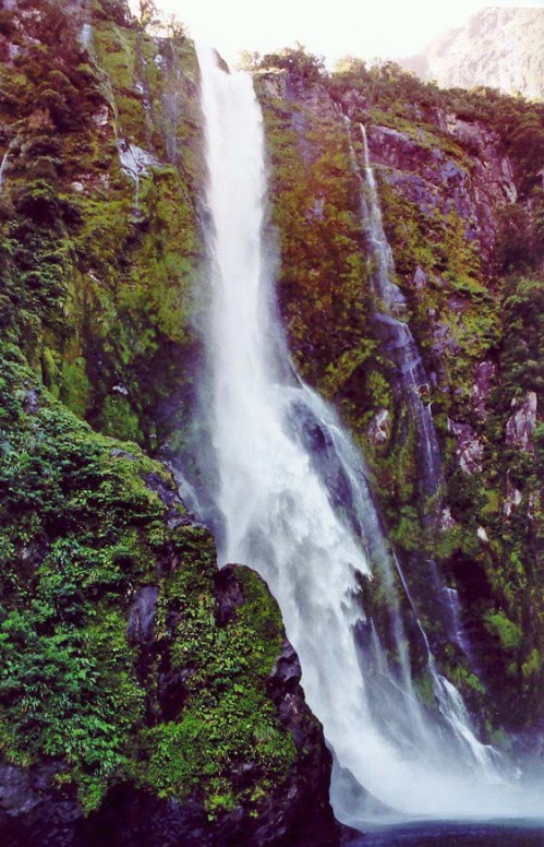 Photo of waterfalls in Milford Sound, New Zealand by Curtis Mekemson.