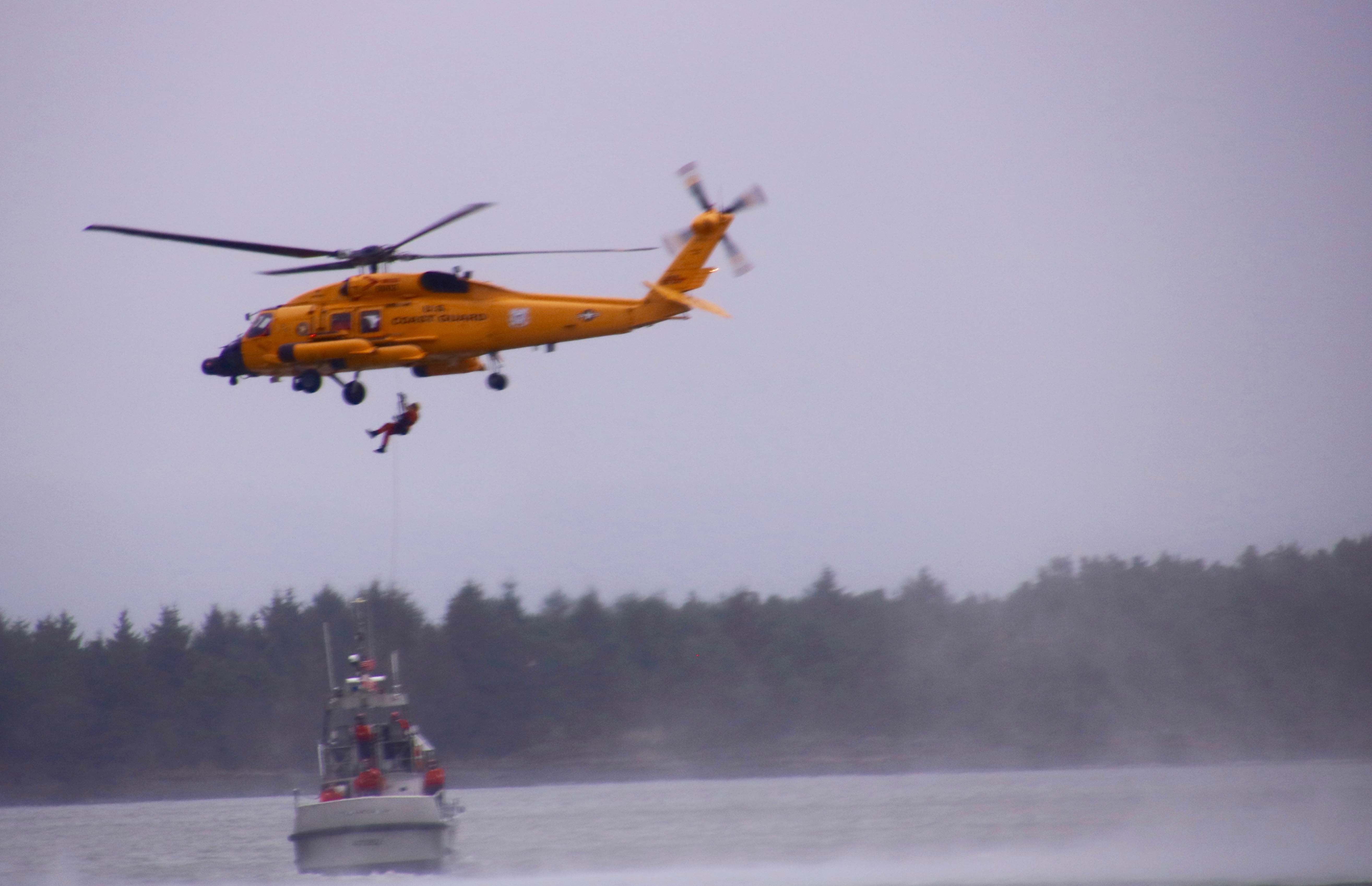 Practice rescue mission by the Coast Guard