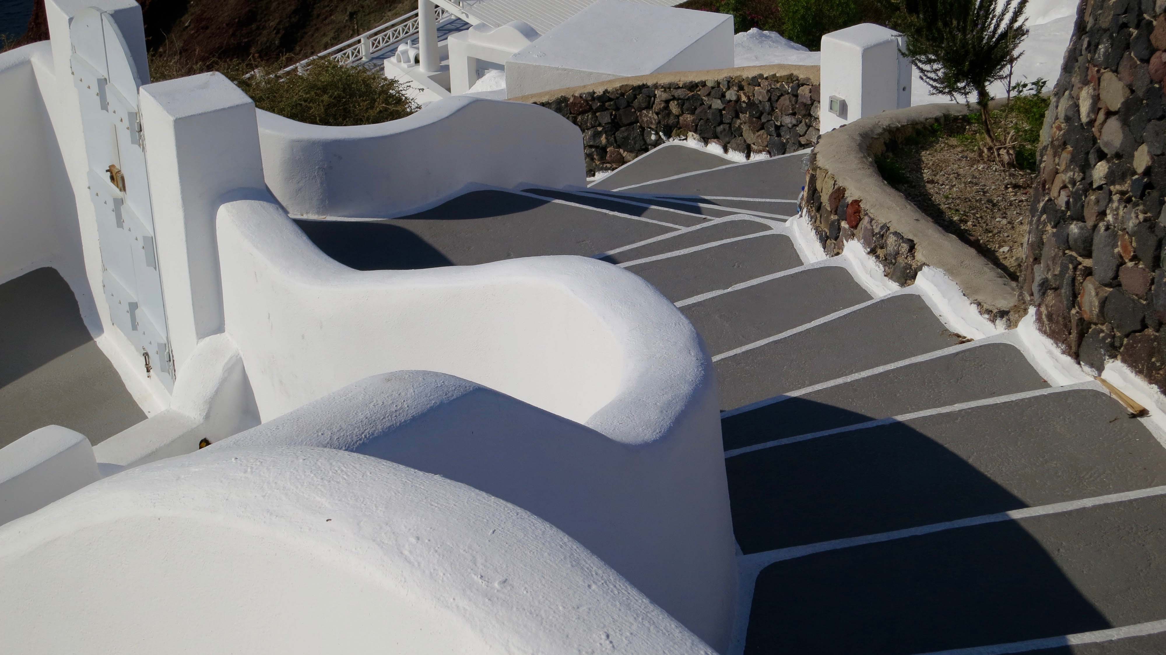 Photo of Santorini stairs by Curtis Mekemson.
