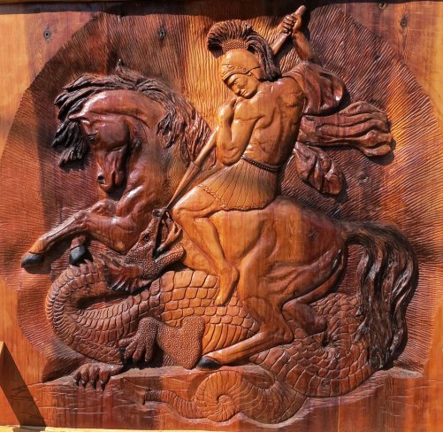Dragon slayer Chetwynd woodcarving