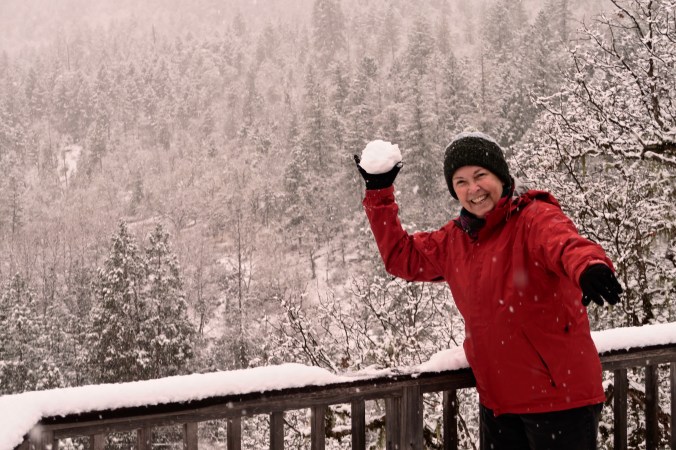 Peggy Mekemson and snowball