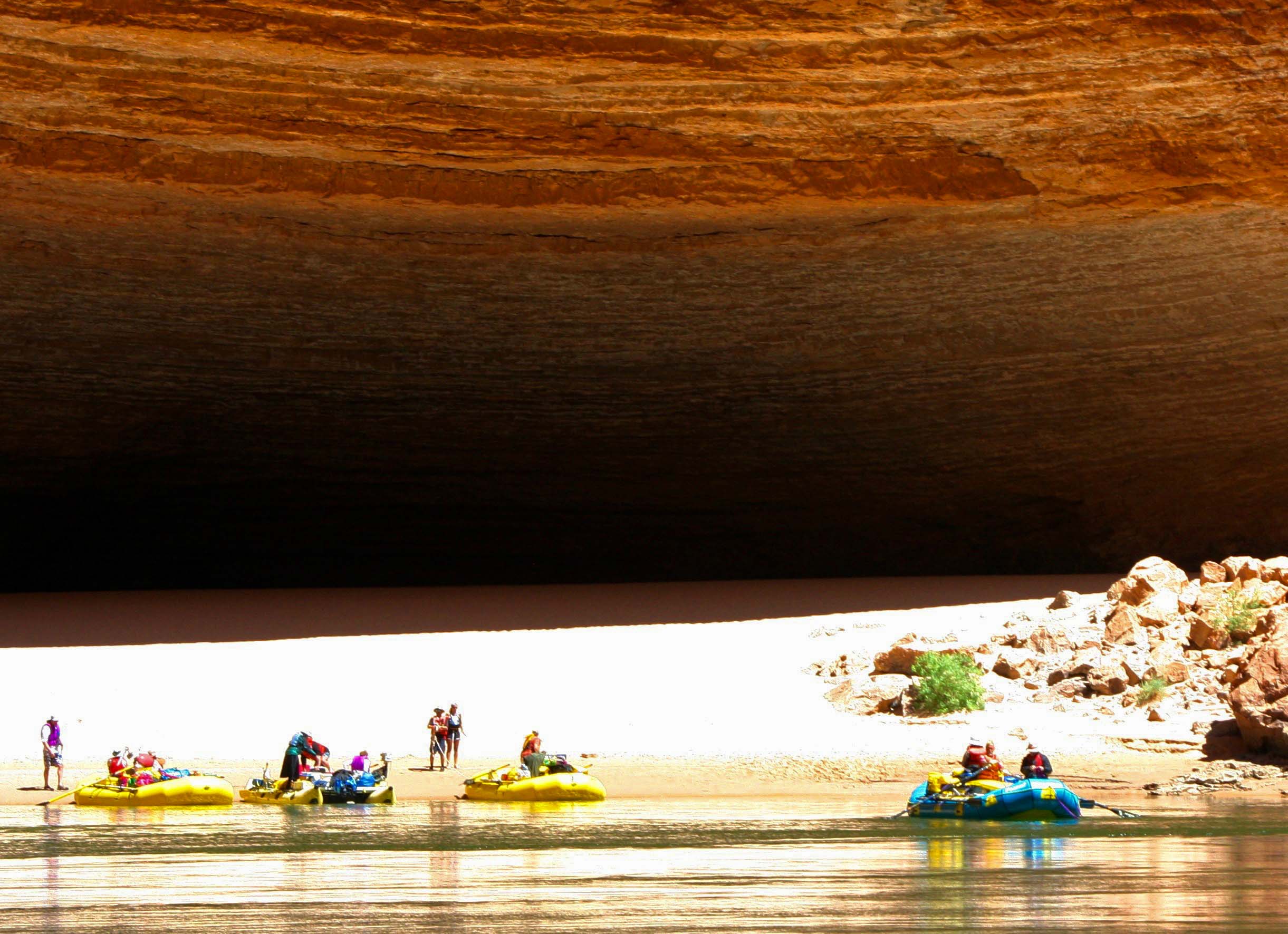 Redwall Cavern on Colorado River with rafters