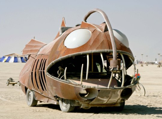 Brown fish mutant vehicle at Burning Man.