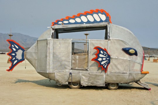 A guppy mutant vehicle at Burning Man.