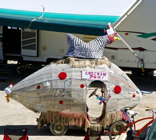 Chicken pox mutant vehicle at Burning Man.
