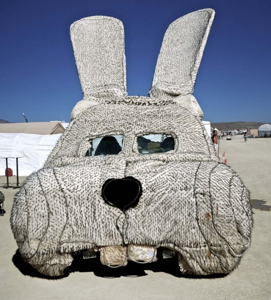 Buck teeth rabbit mutant vehicle at Burning Man.