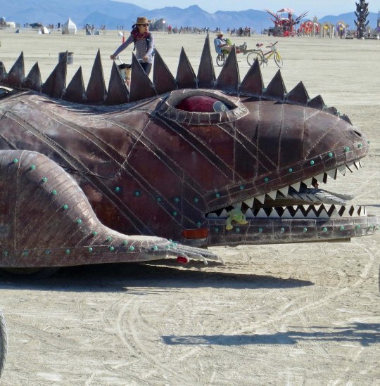 Frog eating mutant vehicle dragon at Burning Man.