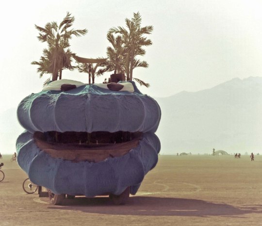 Blue hippo mutant vehicle at Burning Man.