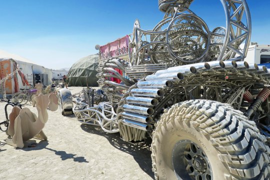 Side view if mutant vehicle hot rod at Burning Man.