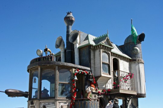Never Was Haul mutant vehicle at Burning Man closeup.