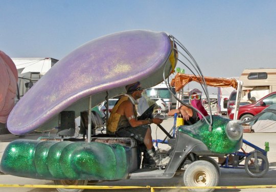 Bug mutant vehicle at Burning Man with a shell.