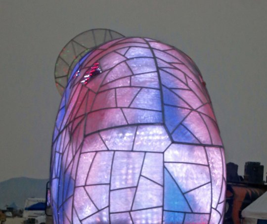 Mutant vehicle vase at Burning Man during twilight.